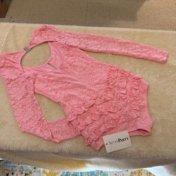 nwt Sister Party Pink Lace Ruffle Bodysuit Coquette Kawaii size XS XXS - Picture 6 of 10